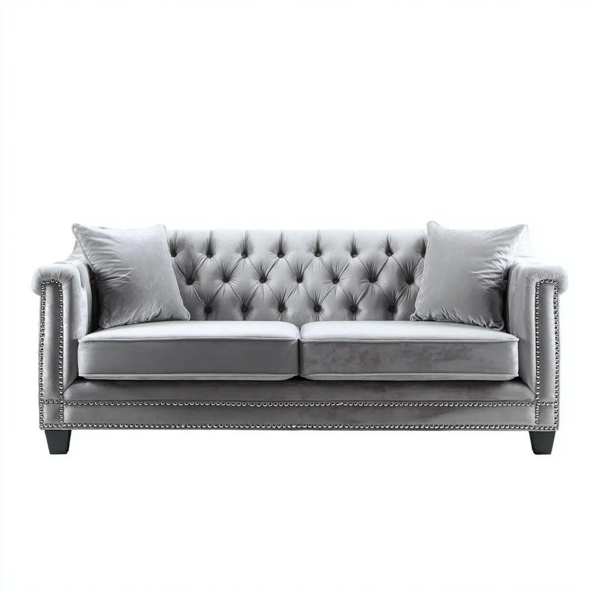 3-Sitzer Chesterfield Sofa Grau 225 x 95 x 76 cm Samtbezug aus Polyester Gerade Form