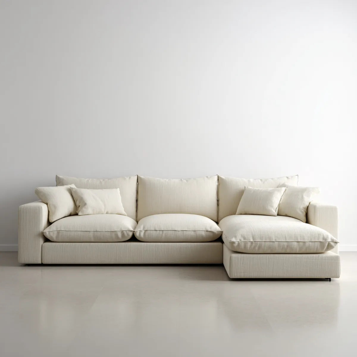 Ecksofa mit Recamiere rechts Creme 280 x 165 x 85 cm Polyester Webstoff rechteckig