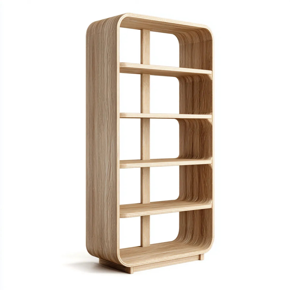 Bücherregal Natur 80 x 30 x 180 cm aus Birken-Sperrholz mit abgerundeten Seiten und 5 Böden