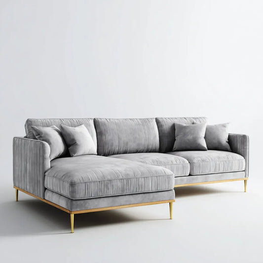 Ecksofa mit linker Recamiere Grau 280 x 165 x 85 cm Polyester-Samt L-Form