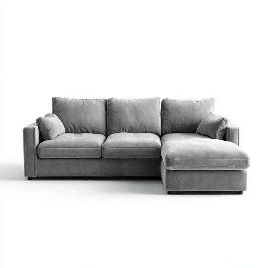 Ecksofa mit Recamiere rechts Grau 280 x 165 x 85 cm Polyester-Samt L-Form