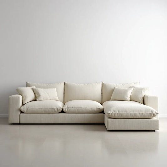 Ecksofa mit Recamiere rechts Creme 280 x 165 x 85 cm Polyester Webstoff rechteckig