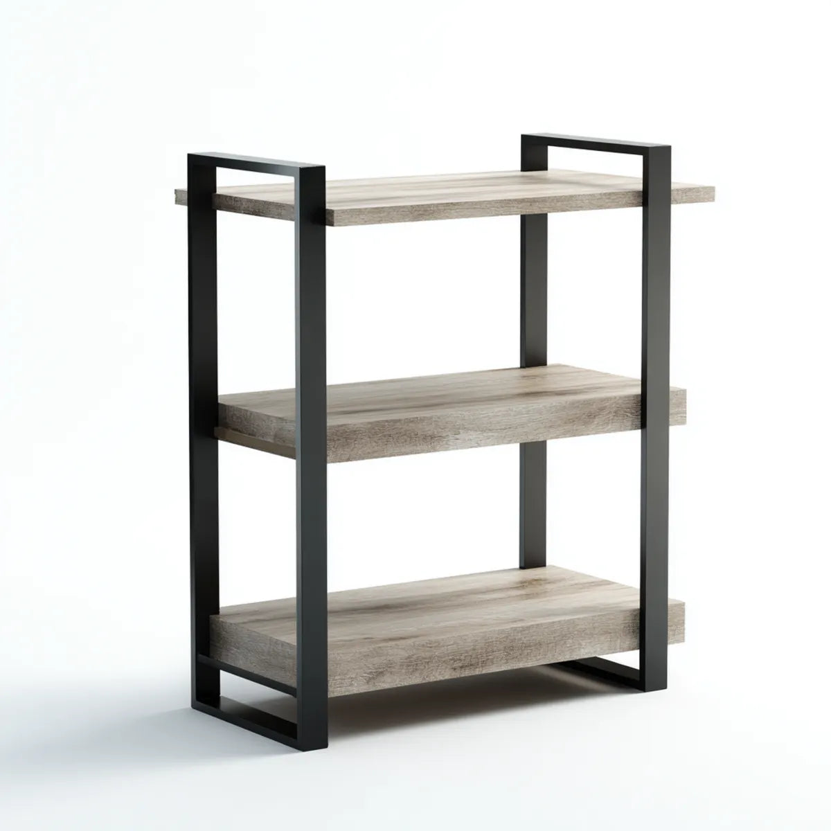 Bücherregal mit 3 Ablagen graue Spanplatte schwarzes Stahlgestell rechteckig 80 x 30 x 100 cm
