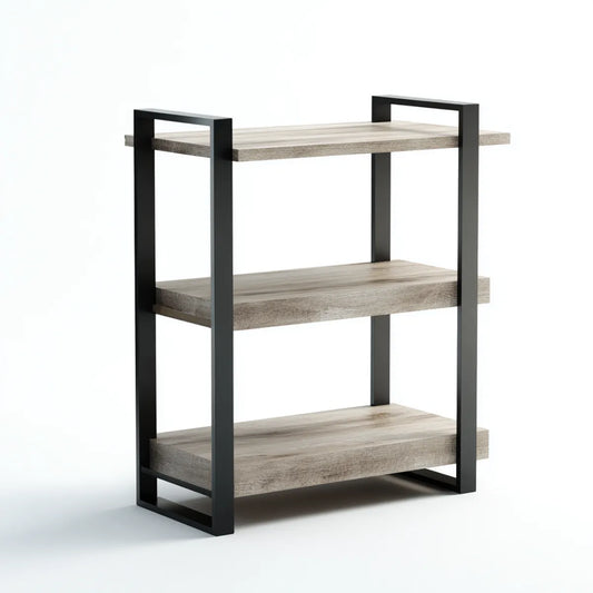 Bücherregal mit 3 Ablagen graue Spanplatte schwarzes Stahlgestell rechteckig 80 x 30 x 100 cm