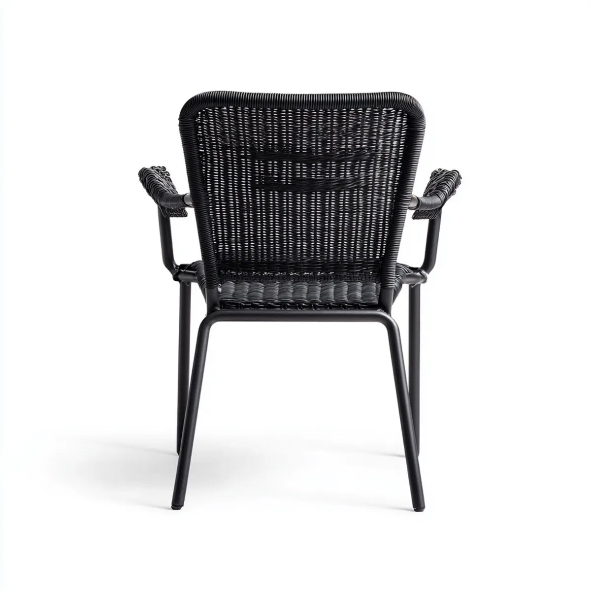 Terrassenstuhl mit Armlehnen Schwarz 56 x 60 x 82 cm Stahlrohr und PE-Geflecht
