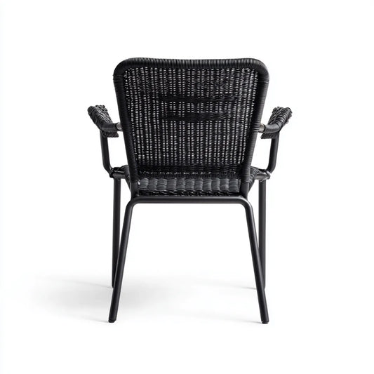 Terrassenstuhl mit Armlehnen Schwarz 56 x 60 x 82 cm Stahlrohr und PE-Geflecht