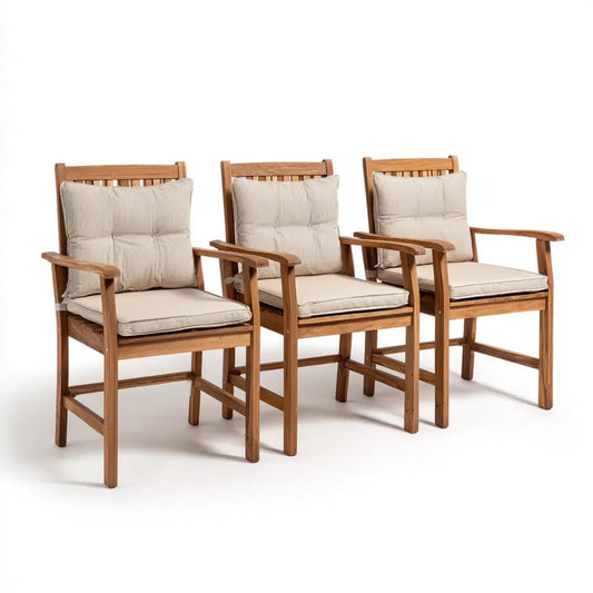 3er-Set Terrassenstühle mit Armlehnen Naturbraun Beige 57 x 62 x 92 cm Akazien-Massivholz Rechteckige Sitzfläche