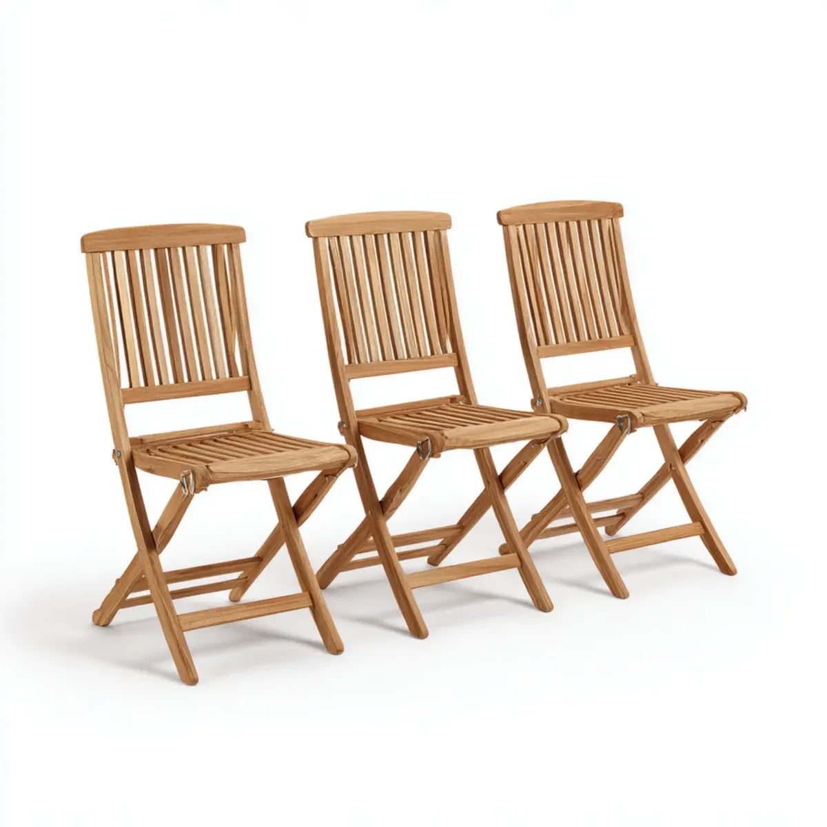 3er Set Garten Klappstühle Natur 46 x 59 x 89 cm aus Akazien-Massivholz mit rechteckiger Sitzfläche