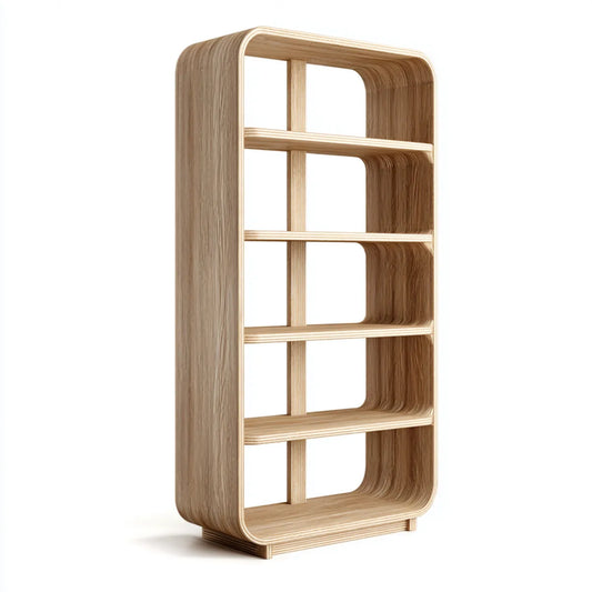 Bücherregal Natur 80 x 30 x 180 cm aus Birken-Sperrholz mit abgerundeten Seiten und 5 Böden